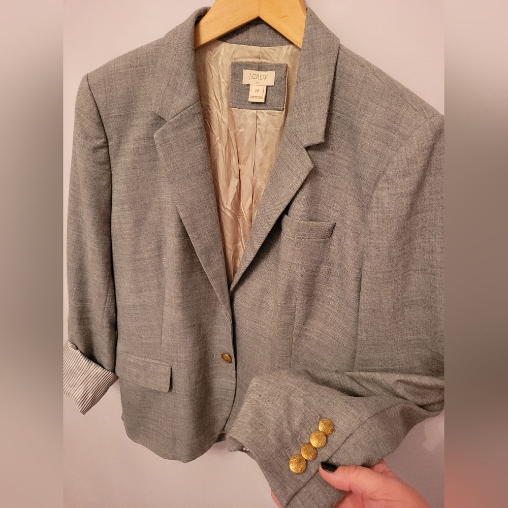 J. Crew Light Gray Blazer with Gold Buttons